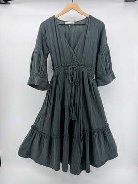 Apiece Apart Cotton Gauze Tiered Wrap Dress Sz 2 Oversized Cottage Minimalist